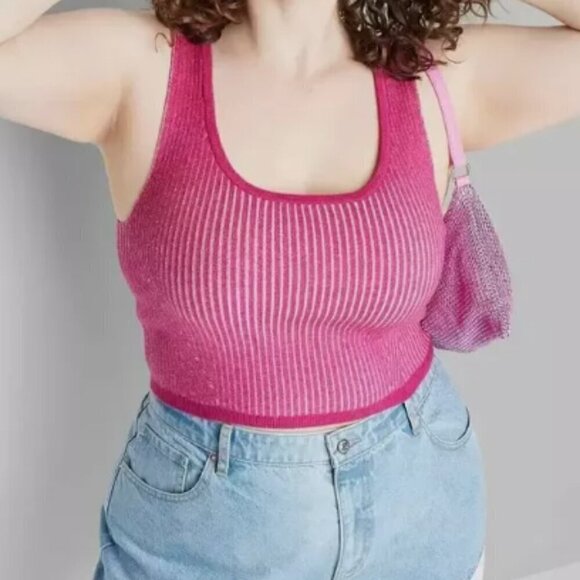 NWT Wild Fable Women's Square Neck Cropped Sweater Tank Magenta Pink Size Small - Picture 3 of 5